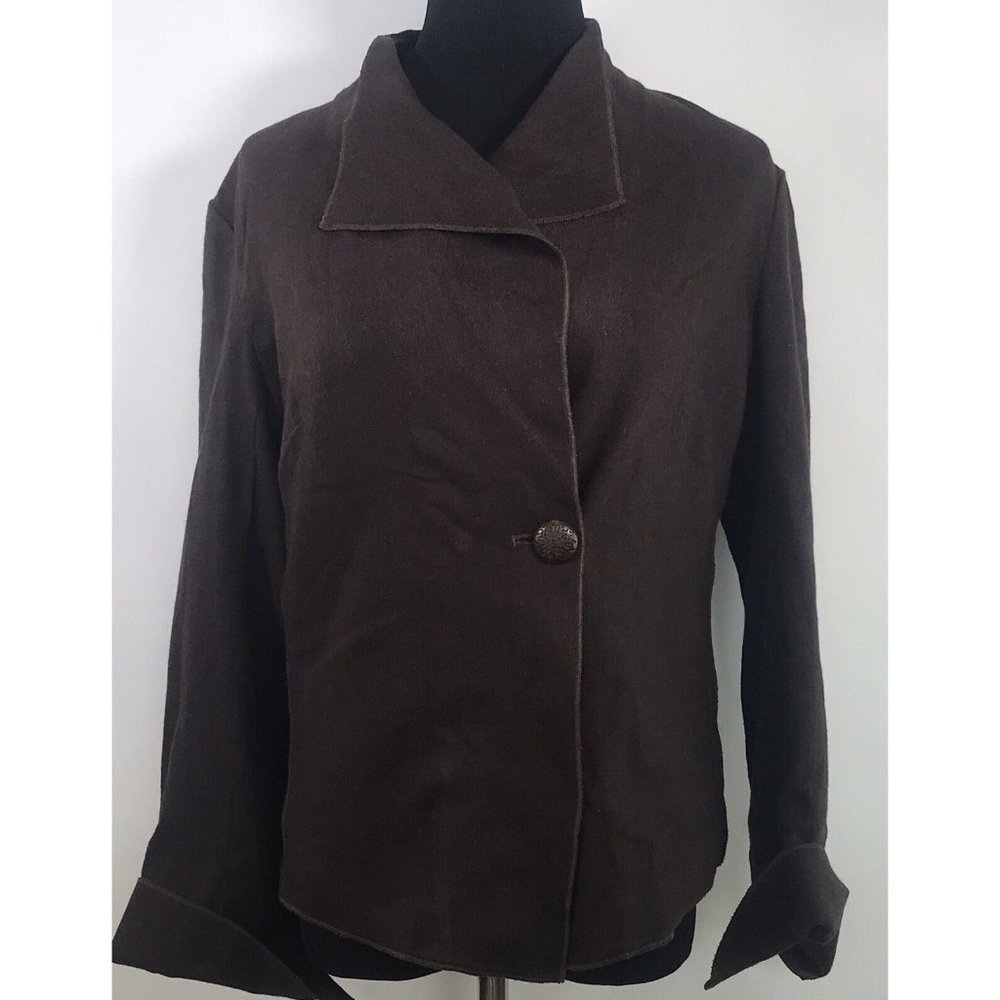 J Jill Womens Brown Single Button Jacket Cuff Sleeves Career Wool Blend Size 2